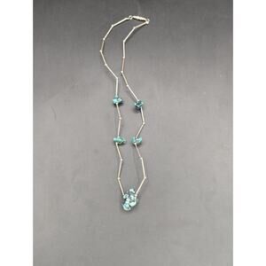 Vintage Liquid Silver 925 Native American Style Turquoise Nugget Necklace 16"